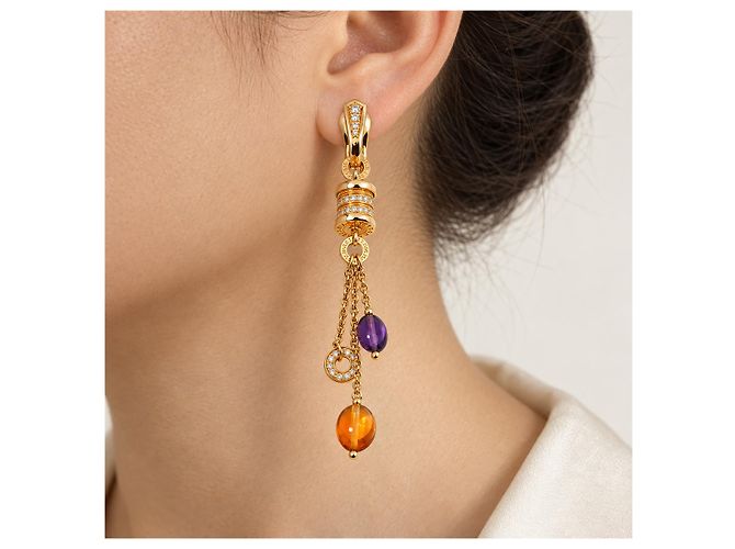 Orecchini Bulgari B.Zero1 Allegra Oro Giallo 750/18K Pavé di Diamanti & Pietre Preziose Multicolore D'oro - vista 4