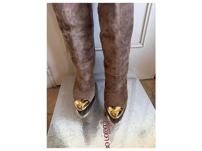 Gianmarco Lorenzi Botas altas de ante marrón con punta metálica dorada - vista 2