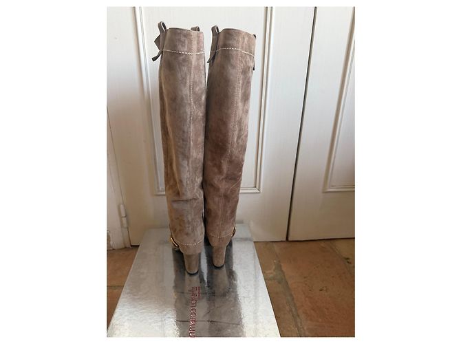 Gianmarco Lorenzi Botas altas de ante marrón con punta metálica dorada - vista 5