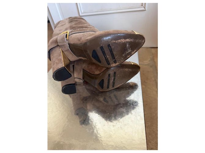 Gianmarco Lorenzi Botas altas de ante marrón con punta metálica dorada - vista 8