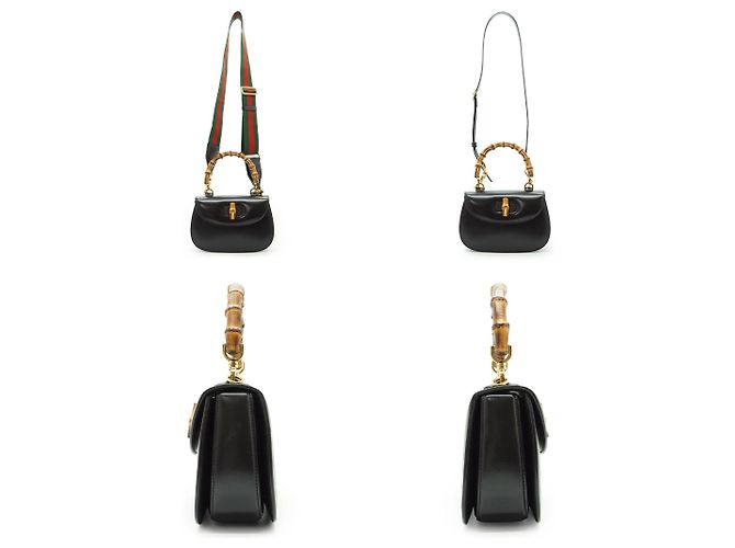 Gucci Borsa 2 Way Small Top Handle Bamboo 1947 Reedition in pelle nera Nero - vista 4