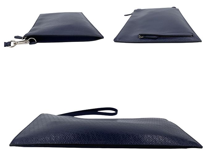 Fendi Pochette Wristlet Clutch in pelle blu navy con logo FF in rilievo - vista 4