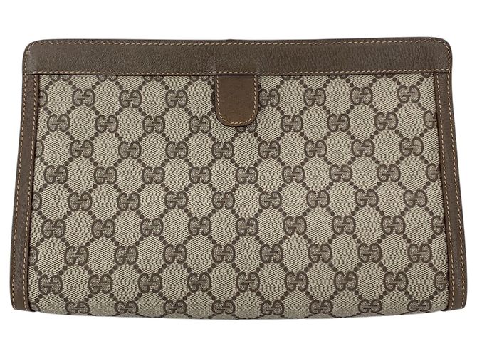 Gucci Clutch Vintage Ophidia in tela monogram GG Supreme marrone con banda Web - vista 3