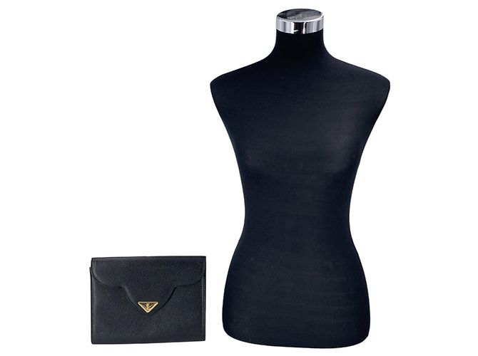 Yves Saint Laurent Clutch a busta vintage in pelle grana nera Nero - vista 2