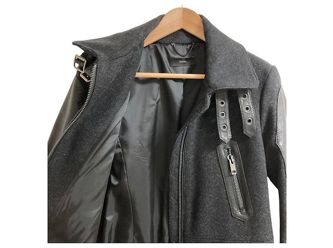 Autre Marque Cappotto Melton in pelle Diesel Nero - vista 3