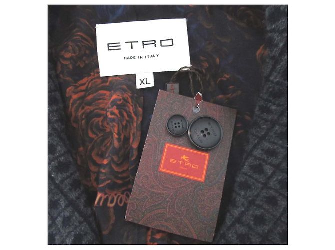 Abrigo Chester de punto cruzado con forro de estampado de rosas ETRO Castaño Azul marino - vista 9