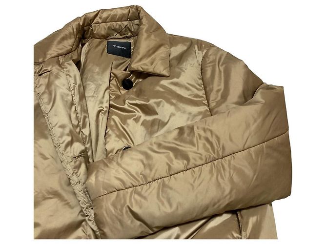 Theory FEATHER POLY 2 CLEAN COAT PUFFER Feather Long Coat Castaño Camello - vista 4