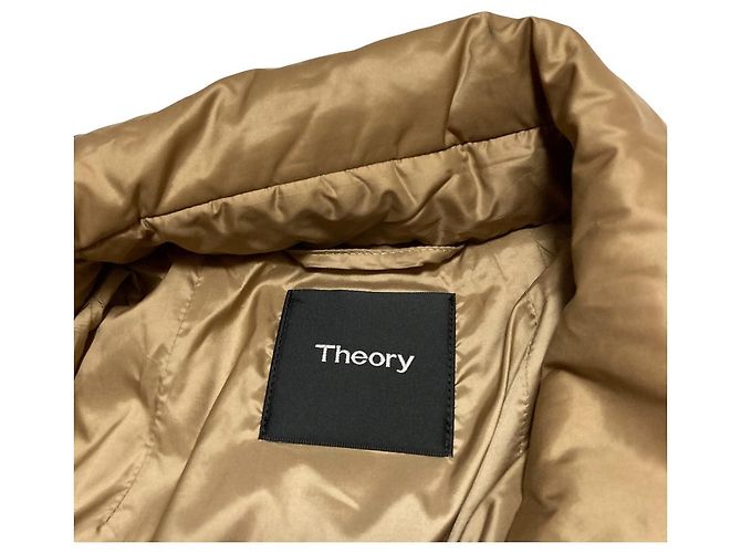 Theory FEATHER POLY 2 CLEAN COAT PUFFER Feather Long Coat Castaño Camello - vista 6