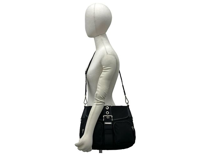 Borsa a tracolla Prada in nylon Tessuto e pelle Saffiano nera con logo triangolo Nero - vista 2