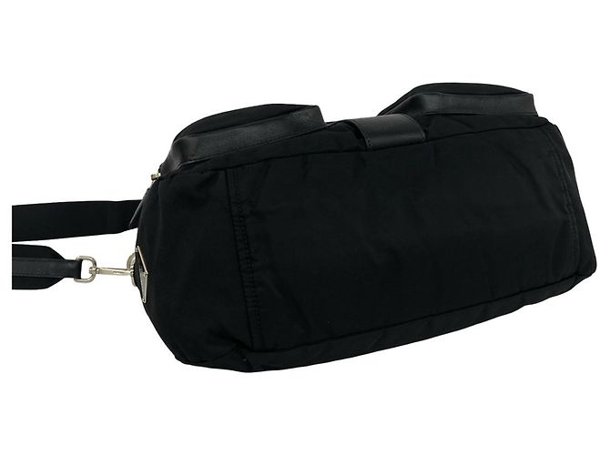 Borsa a tracolla Prada in nylon Tessuto e pelle Saffiano nera con logo triangolo Nero - vista 7