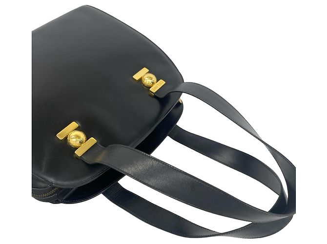 Céline CELINE Vintage Starball Semi-Shoulder Bag aus Leder mit Hardware Schwarz - Ansicht 4