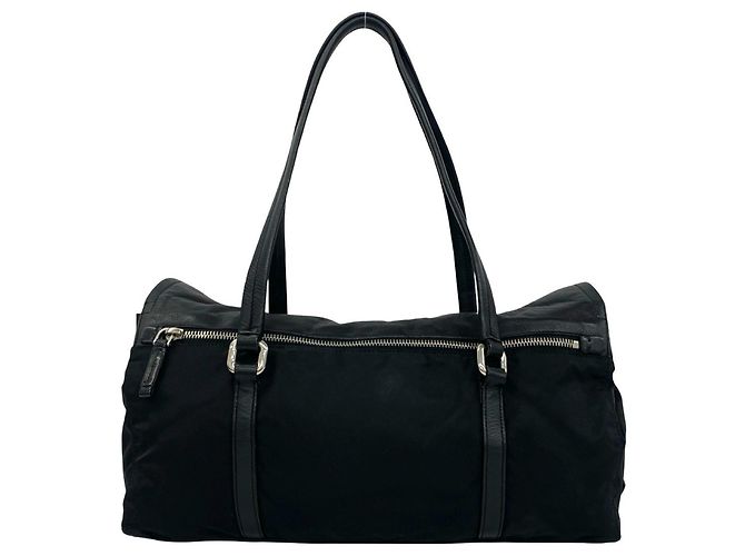 Borsa Tote Prada in nylon Tessuto Pocono e pelle con logo triangolare Nero - vista 3