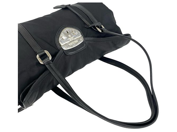 Borsa Tote Prada in nylon Tessuto Pocono e pelle con logo triangolare Nero - vista 4