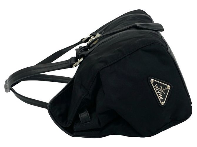 Borsa Tote Prada in nylon Tessuto Pocono e pelle con logo triangolare Nero - vista 5
