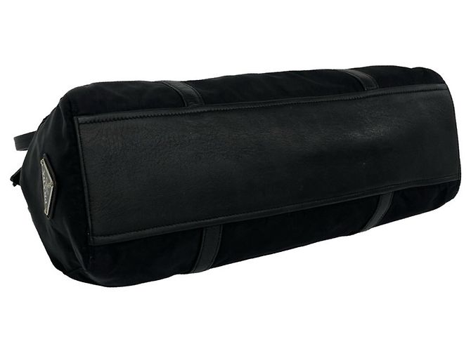 Borsa Tote Prada in nylon Tessuto Pocono e pelle con logo triangolare Nero - vista 7