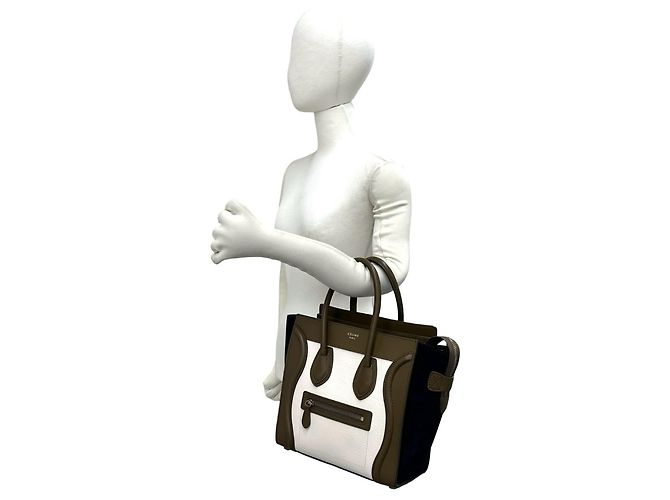 Céline Celine Luggage Micro Logo Handtasche aus Wildleder Braun Roh Marineblau - Ansicht 2