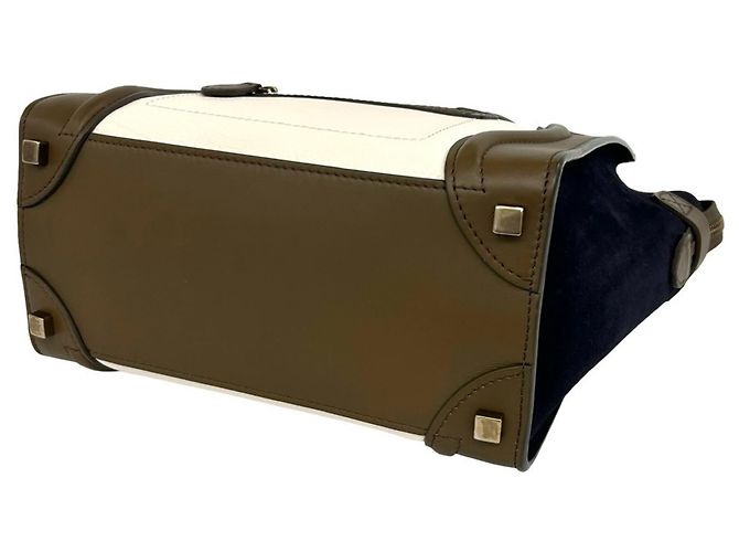 Céline Celine Luggage Micro Logo Handtasche aus Wildleder Braun Roh Marineblau - Ansicht 8