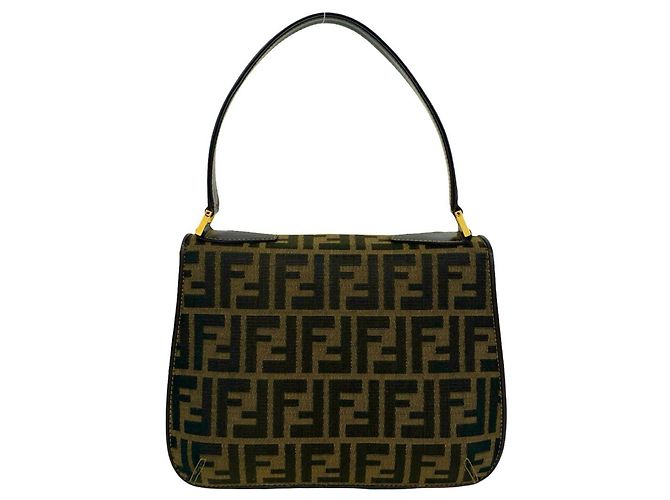 Borsa a tracolla Fendi Zucca FF Pattern in tela e pelle Marrone Nero - vista 3