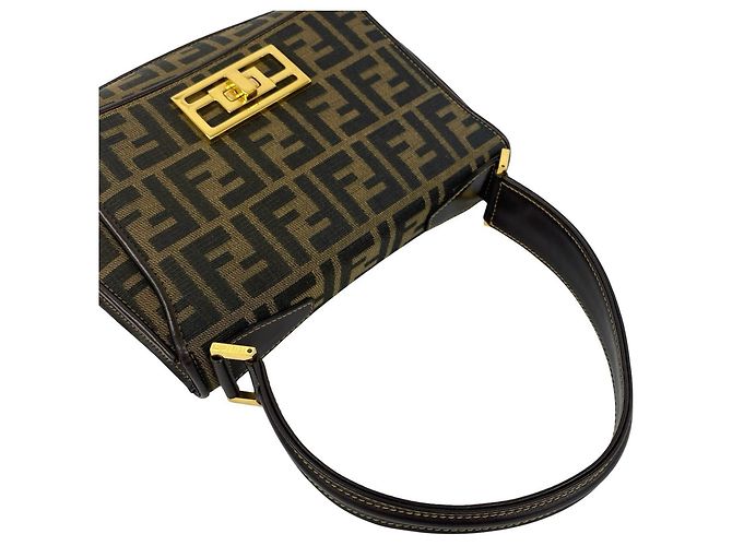 Borsa a tracolla Fendi Zucca FF Pattern in tela e pelle Marrone Nero - vista 4