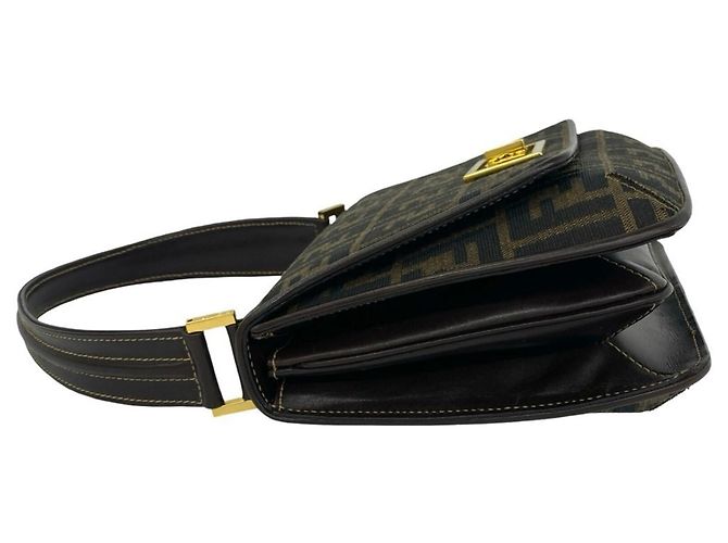 Borsa a tracolla Fendi Zucca FF Pattern in tela e pelle Marrone Nero - vista 5