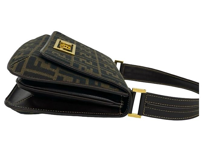 Borsa a tracolla Fendi Zucca FF Pattern in tela e pelle Marrone Nero - vista 6