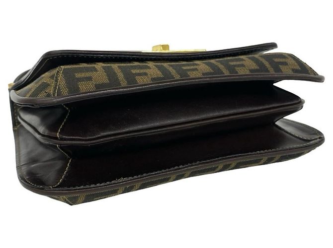 Borsa a tracolla Fendi Zucca FF Pattern in tela e pelle Marrone Nero - vista 7