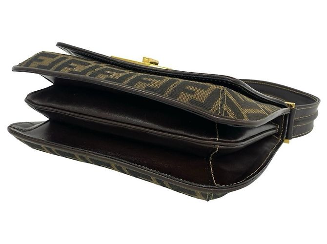 Borsa a tracolla Fendi Zucca FF Pattern in tela e pelle Marrone Nero - vista 8