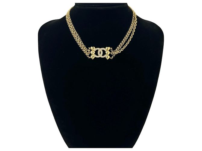 Collana Chanel Coco Mark motivo cuore placcata oro e strass D'oro - vista 2