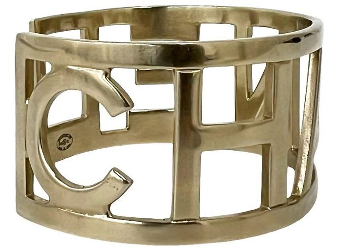 Chanel Gold Plated Logo Bangle Golden - view 6