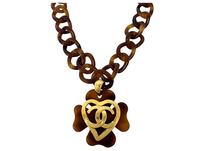 Collana a catena CHANEL Coco Mark tartarugato Marrone D'oro - vista 4