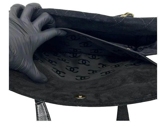 Borsa Tote a catena in pelle scamosciata Chanel Coco Mark Nero - vista 10