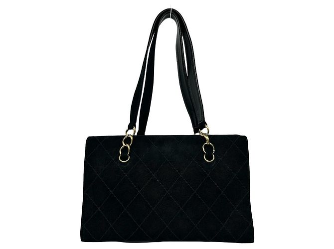 Borsa Tote a catena in pelle scamosciata Chanel Coco Mark Nero - vista 3