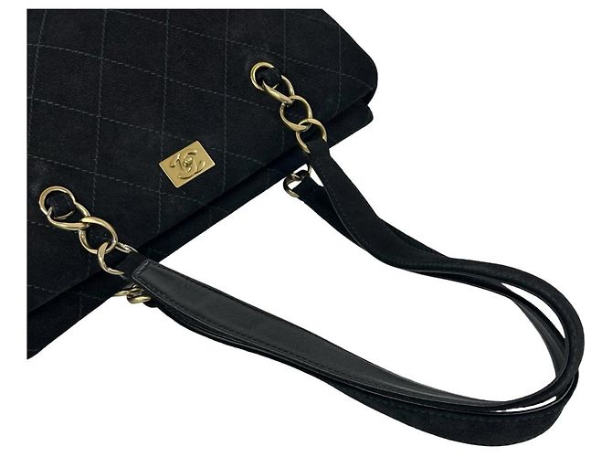 Borsa Tote a catena in pelle scamosciata Chanel Coco Mark Nero - vista 4