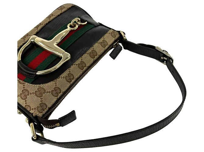 Gucci Sherry Line Handtasche mit Horsebit-Hardware Braun Rot Grün - Ansicht 4