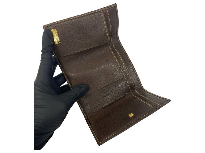 Cartera tri-fold de cuero GUCCI Old GG Logo Pattern Castaño - vista 7