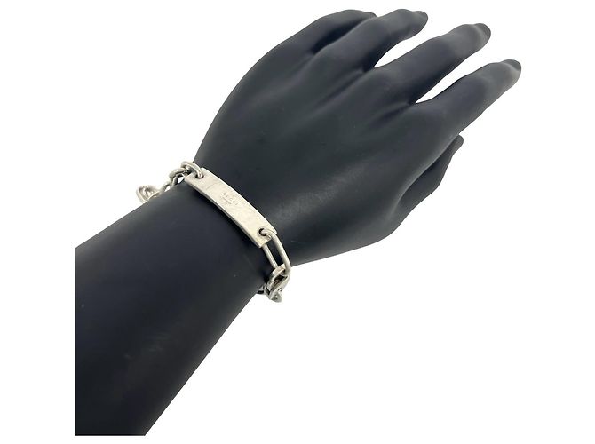 Bracciale a catena in argento sterling con placca logo vintage Gucci - vista 2