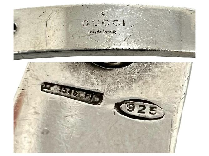 Bracciale a catena in argento sterling con placca logo vintage Gucci - vista 3