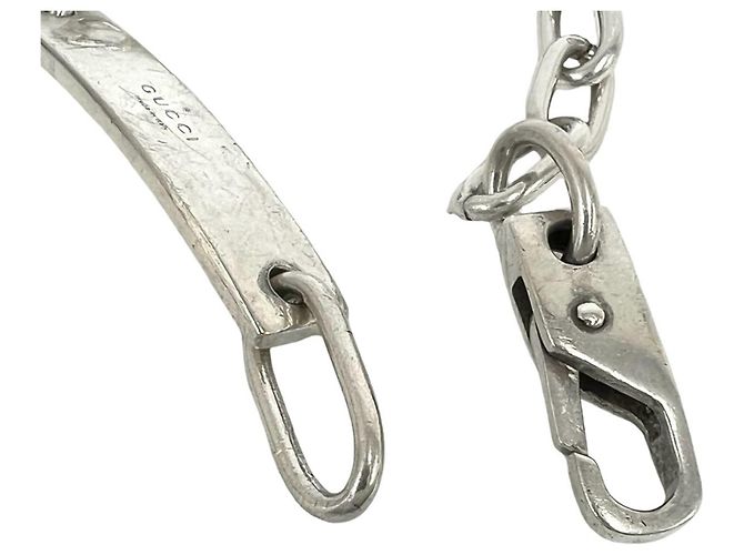 Bracciale a catena in argento sterling con placca logo vintage Gucci - vista 4