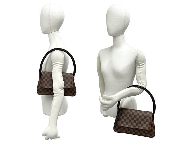 Borsa a mano Louis Vuitton Mini Looping Damier in pelle Marrone - vista 2