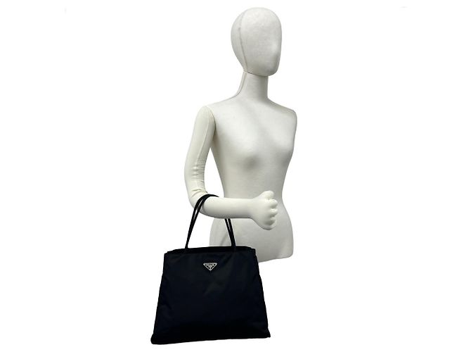 Tote Bolso de mano Prada en nylon Tessuto Pocono con placa de logo triangular Negro - vista 2
