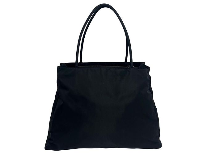 Tote Bolso de mano Prada en nylon Tessuto Pocono con placa de logo triangular Negro - vista 3