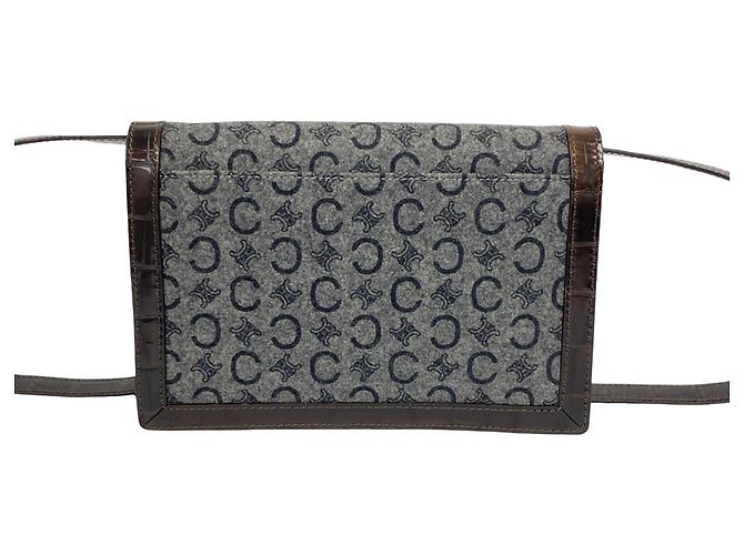 Céline Celine Vintage C Macadam Pattern Blazon Wool Leather Shoulder Bag Brown - view 3