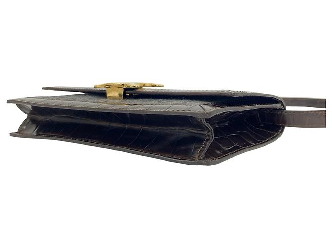 Céline Celine Vintage C Macadam Pattern Blazon Wool Leather Shoulder Bag Brown - view 8