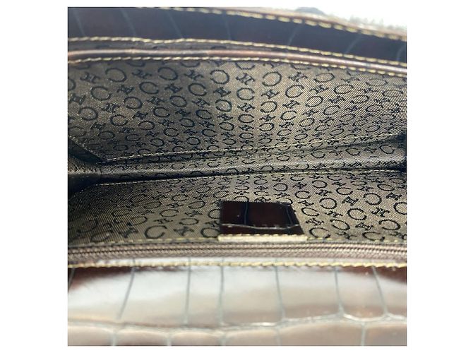 Céline Celine Vintage C Macadam Pattern Blazon Wool Leather Shoulder Bag Brown - view 9