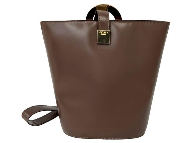 Céline Celine Vintage Circle Logo Hardware Leather Shoulder Tote Bag Brown - view 3