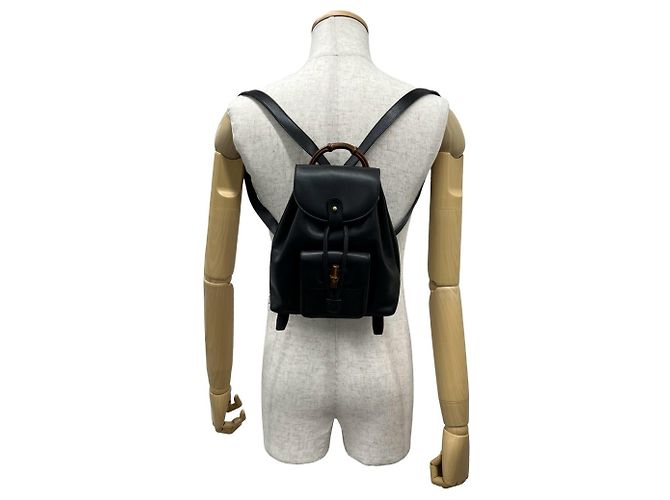 Zaino in pelle Bamboo vintage GUCCI Nero - vista 2