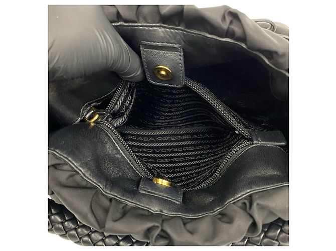 Ribbon Borsa Prada in nylon Tessuto Pocono e pelle Nero - vista 10