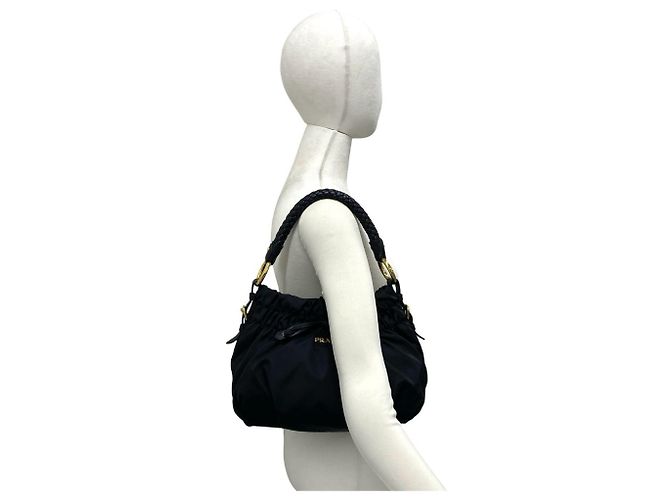 Ribbon Borsa Prada in nylon Tessuto Pocono e pelle Nero - vista 2
