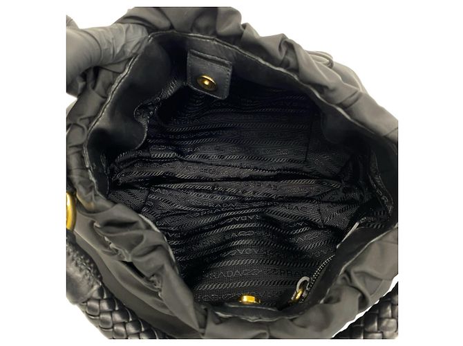 Ribbon Borsa Prada in nylon Tessuto Pocono e pelle Nero - vista 9