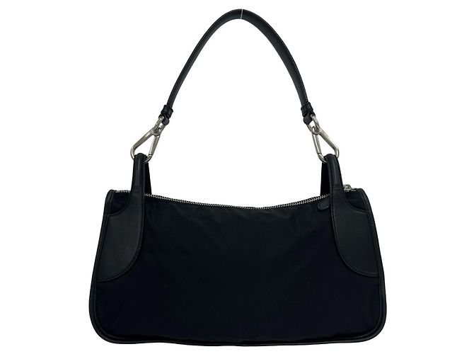 Prada Triangle Logo Hardware Tessuto Pocono Nylon Leder Semi One Shoulder Bag Tote Schwarz - Ansicht 3